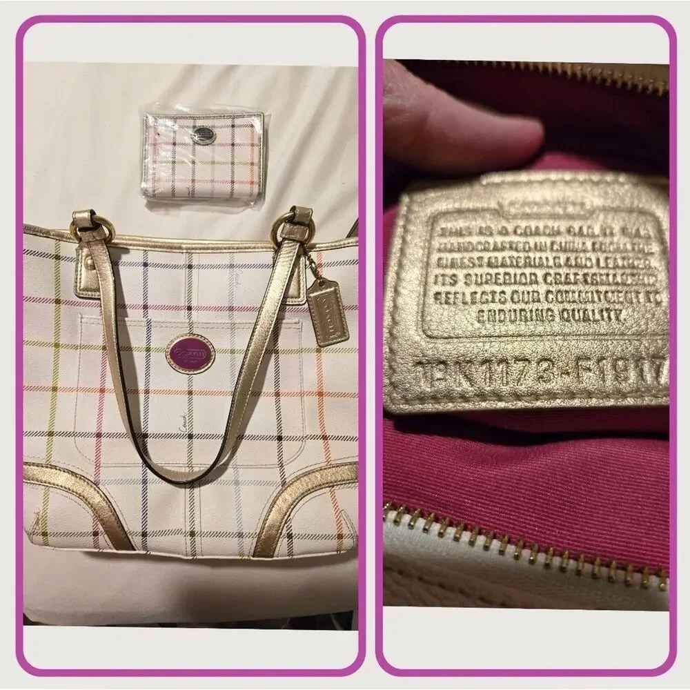 🌟 NWOT Coach Peyton Tattersall Plaid Tote Bag & Matching Wallet Set 🌟